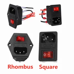 1Set AC 250V 10A Black Red 3-Pin Terminal Power Socket with Fuse Holder Rocker Switch 3pin 3p 3 pin 3 Terminal + cable +fuse
