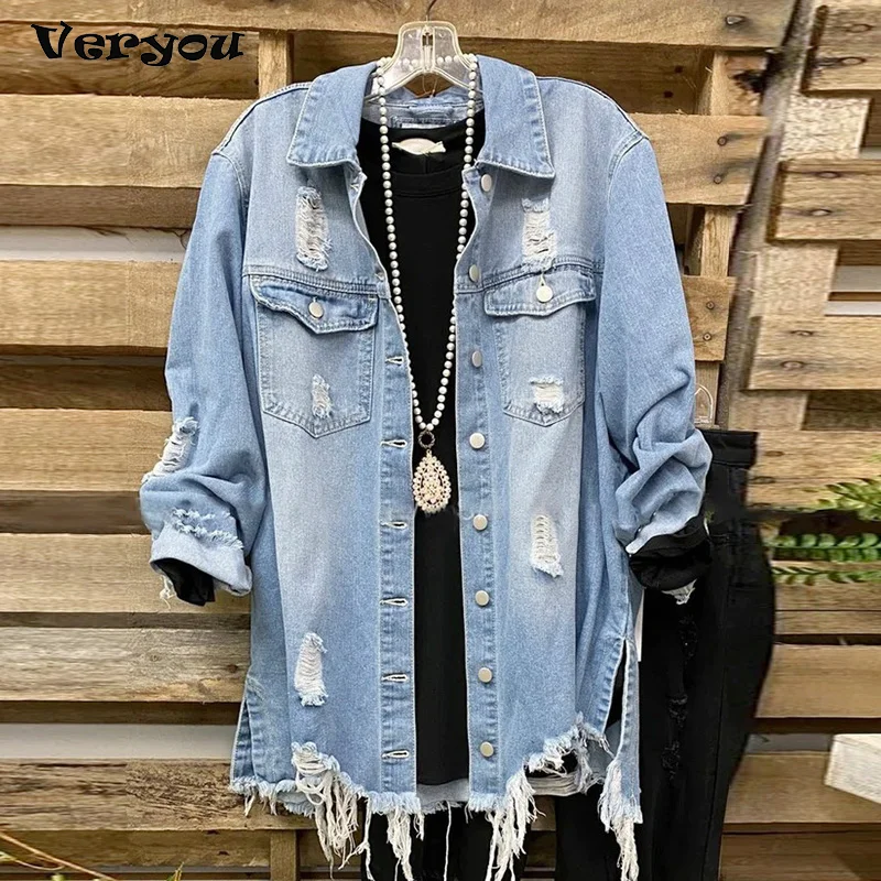 2021 Blue Vintage Long Sleeve Denim Coats Vintage Button Down Coat Casual Fashion Pocket Warm Loose Jacket Coat With Pocket