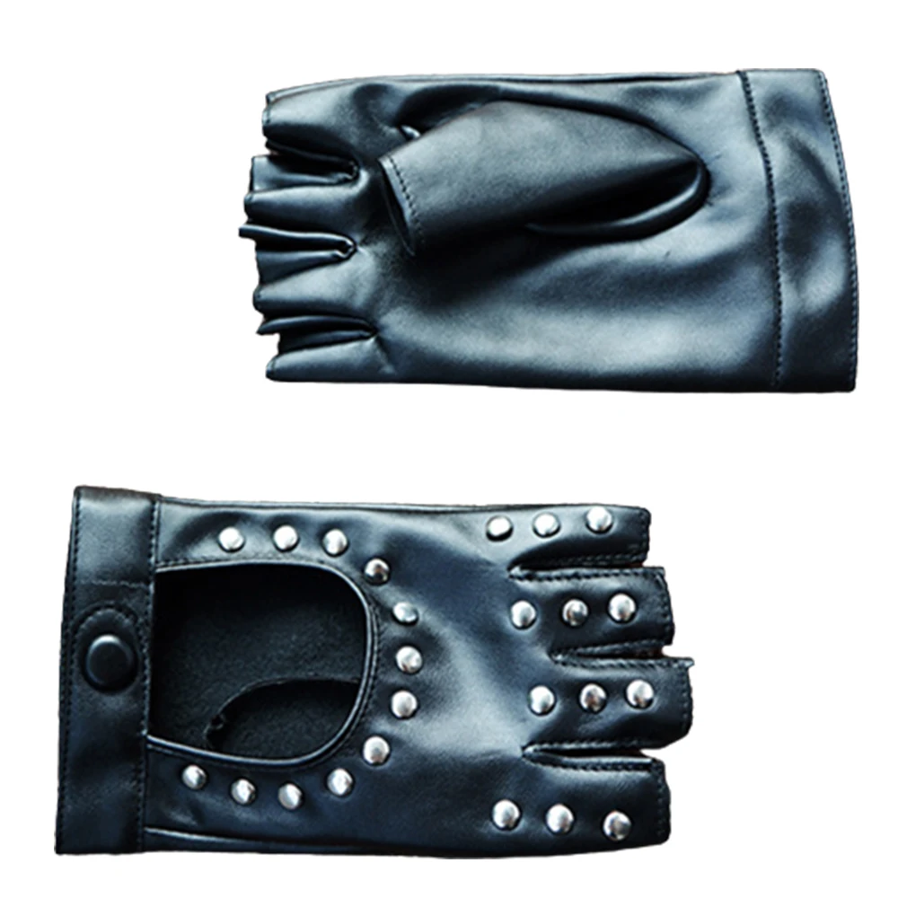 Women Punk Fingerless Dance Gloves with Studs Black PU Leather Rivets Cosplay Performance Dance Gloves Comfortable Sexy Cool