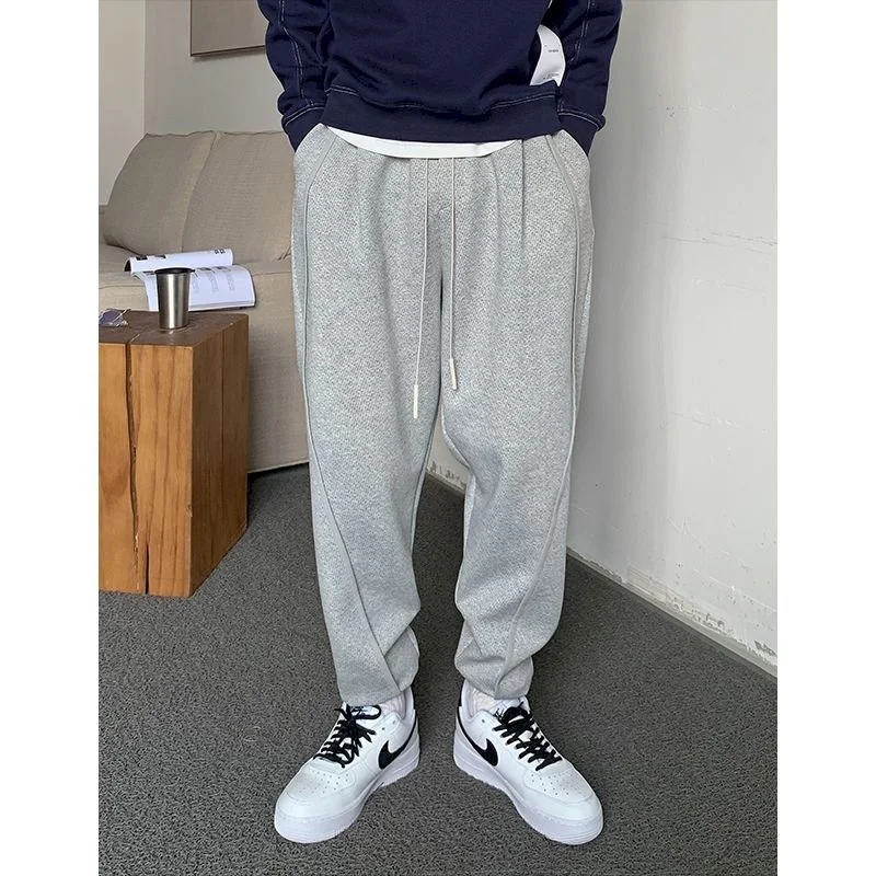 

Fonekie Autumn Winter Men Casual Trousers Loose Solid Color Guard Pants Plush Thickened Leggings Nine Point Pants Handsome Trend