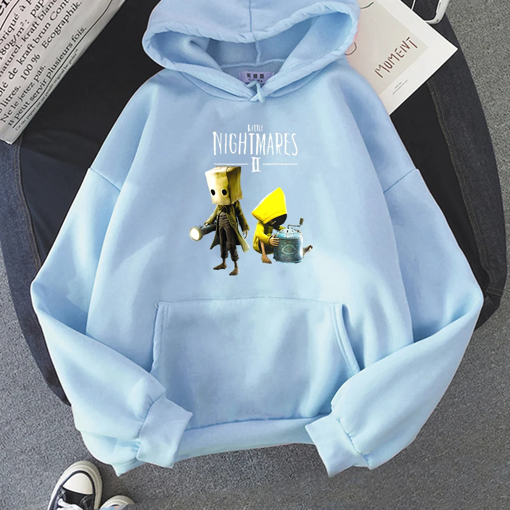 Little Nightmares Hoodie พิมพ์พ็อกเก็ตยาวเสื้อ \ \ \ \ \ \ \ \ \ \ \ \ \ \ \ \ \ ผู้ชายเสื้อ Streetwear สยองขวัญผจญภัยเกมเสื้อผ้าเสื้อ Harajuku