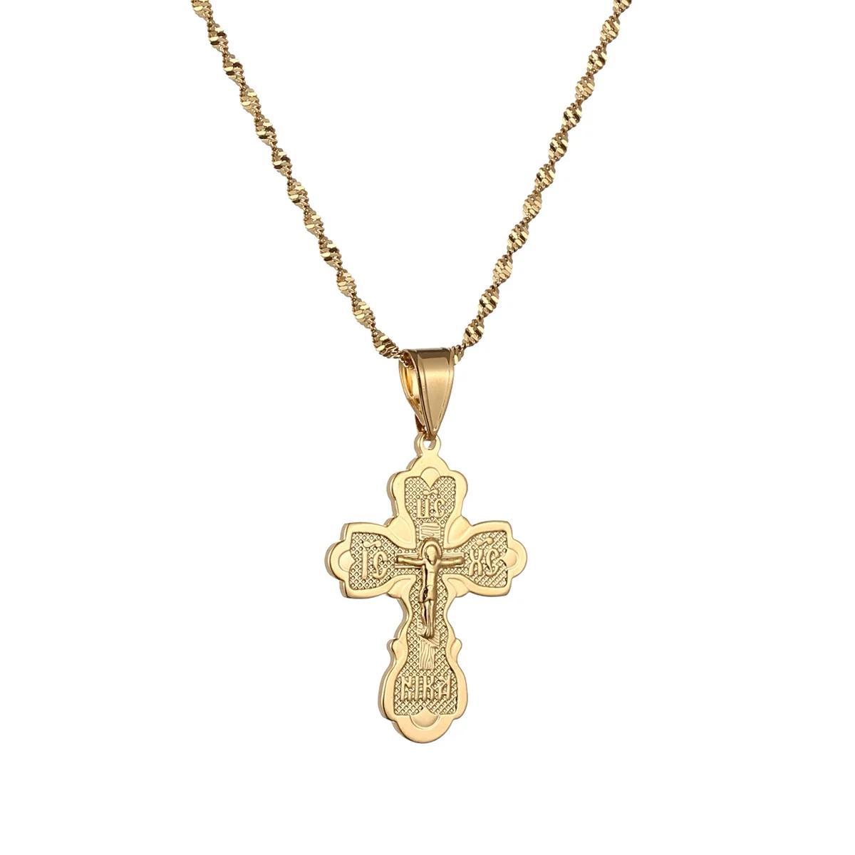 Church Eternal Cross Pendant Necklaces for Women Russia Orthodox Christianity Cross Chain Jewelry