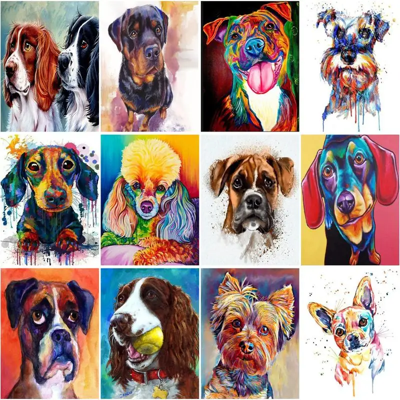 RUOPOTY 5D Diamond Painting Dog Full Square Diamond Embroidery Colorful Animals Pictures Of Rhinestones Mosaic Home Decor