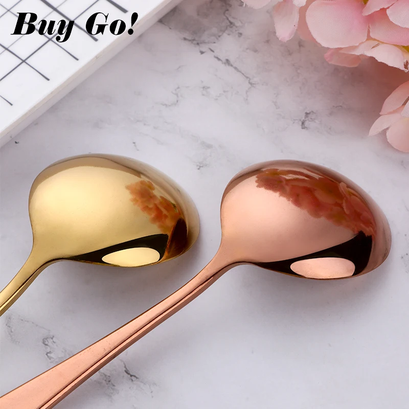 1PC Round Shape Stainless Steel Ice Cream Party Dessert Spoon Teaspoon Gold Tea Coffee Fashion Cold Drink Kids Spoon Tableware