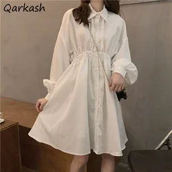 Long Sleeve Dress Women 2021 Spring New Student Korean Version Leisure All-match College Simple Solid Single Breasted BF Clothes