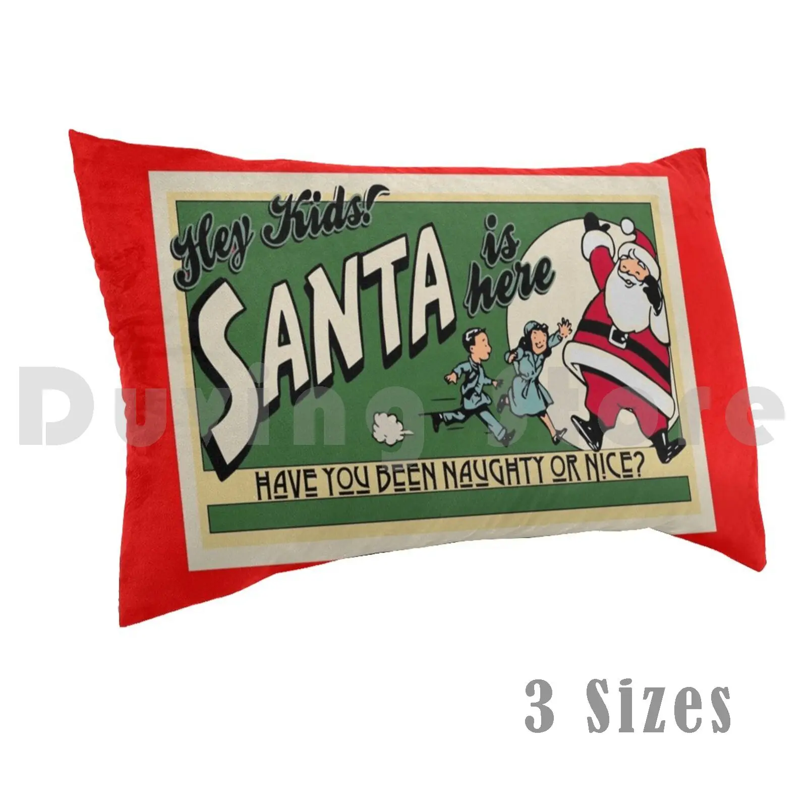 

Vintage Christmas Poster Pillow Case Printed 35x50 Santa Christmas Ho Ho Ho Noel Yuletide Naughty Nice Tis