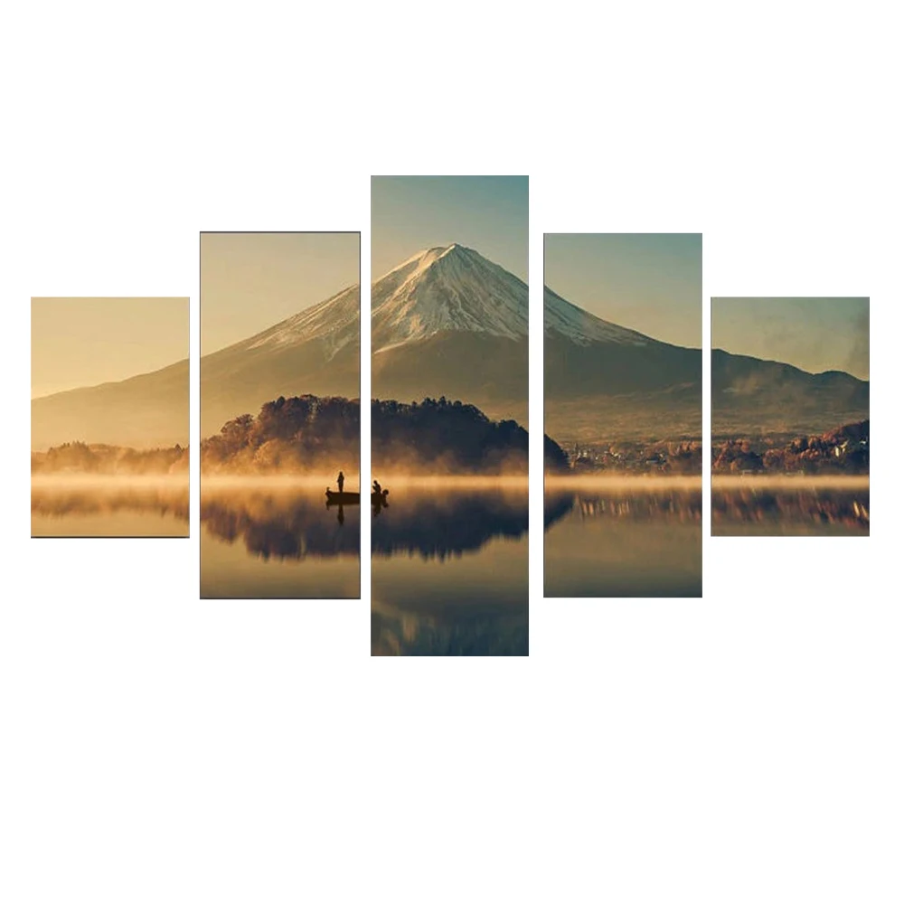 5 Piece Wall Art Canvas Painting Mountain Lake Sunset Landscape Poster Modular Picture Bedroom Nordic Decoration Home