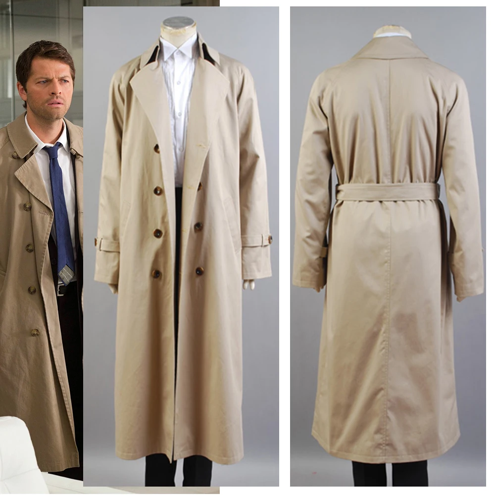 Supernatural Costume Castiel Twill Cosplay Costume For Men Long Trench Coat Only Halloween Costume Custom Made