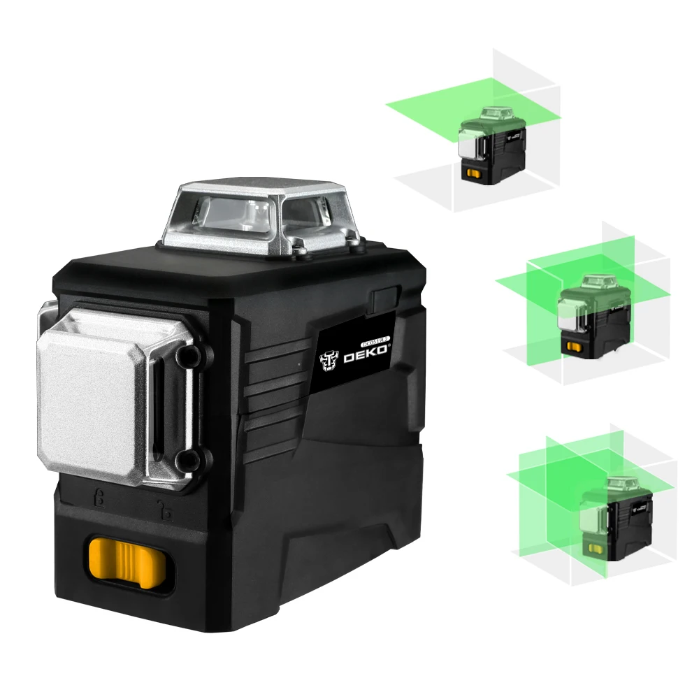 DEKO DKLL12PB2 360 Degrees Rotary 3D Laser Level Self Leveling Green Vertical Horizontal 12 Cross Lines DIY Indoor Outdoor Mode