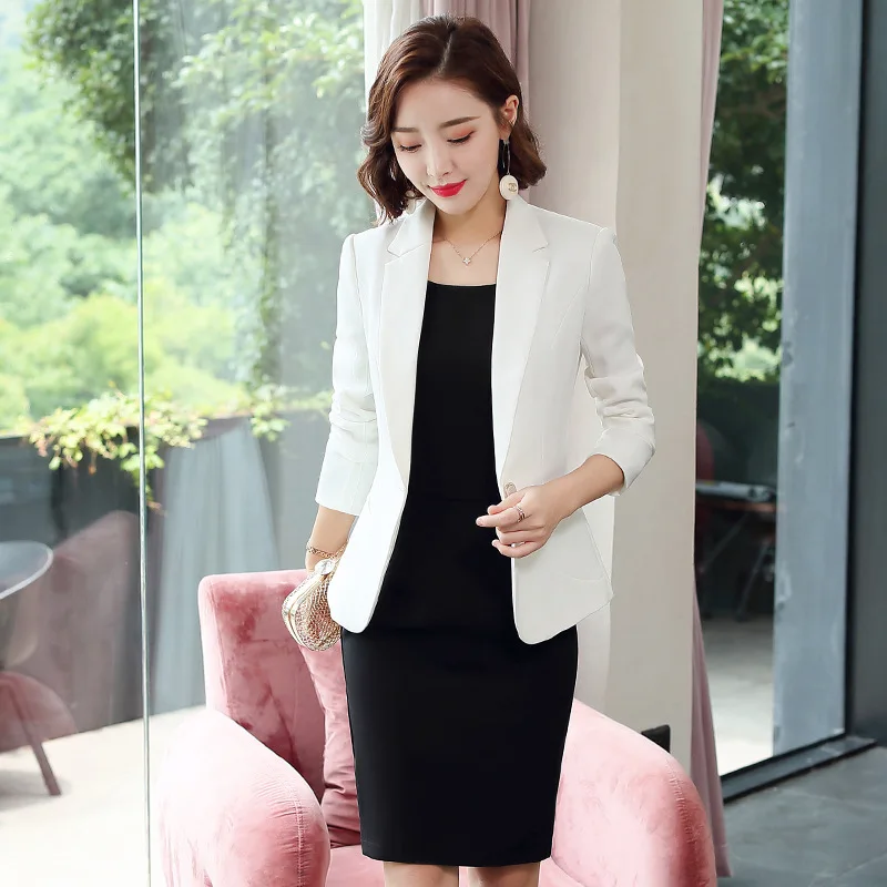 Izicfly primavera verão estilo elegante casual escritório wear para mulheres jaqueta uniformes de negócios blazer vestido terno trabalho-1 peça