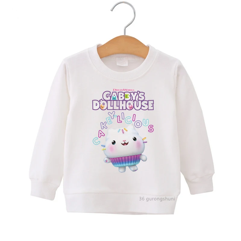 

Cute Ice Cream Cat Graphic Print Sweatshirt Girls Gabby'S Dollhouse Hoodies Kids Clothes Harajuku Children'S Clothing Wholesale