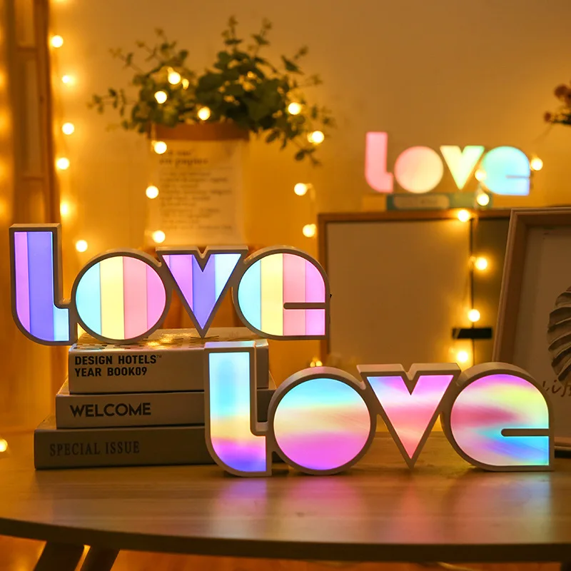 LIEBE Brief Modellierung LED Nacht Lichter Regenbogen Bunte Wärme Zimmer Lampe Neon Licht Mädchen Kinder Schlafzimmer Hochzeit Party Dekoration