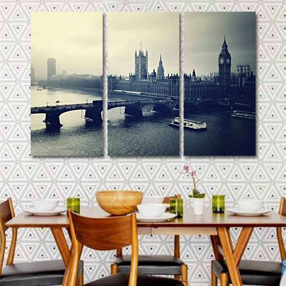 

Black and white London city 3p KIT Canvas Painting Modern Home Decoration Living Room Bedroom Wall Decor Picture