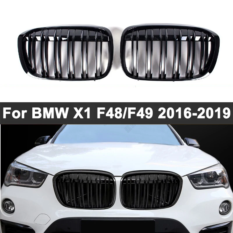 

1 Pair ABS Dual Slat Car Front Bumper Grills Kidney Grille For BMW X1 F48 F49 2015-2019 Gloss Black/M Color Auto Accessories