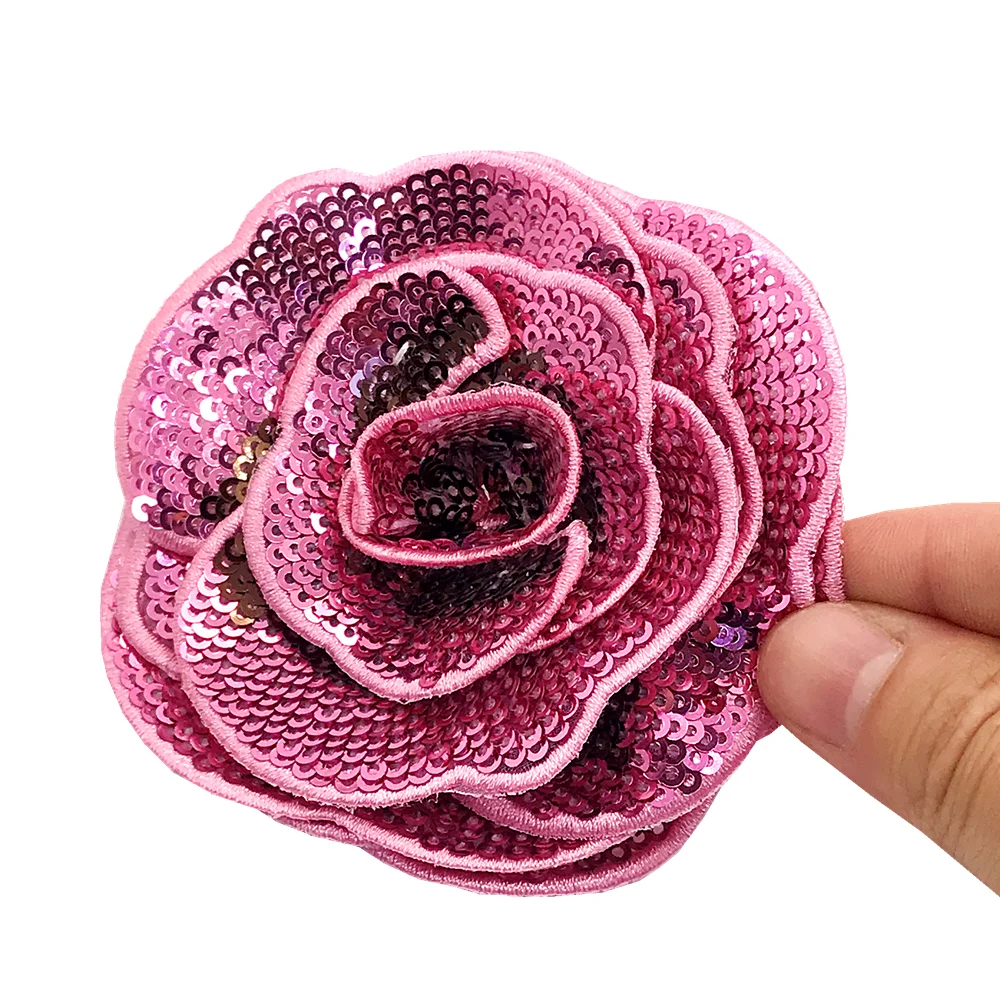 6pc 3D Rose Sequin Patch Red Flower Applique Beaded Flowers Sew On Patches For Clothing Jeans Clothes Appliques Parches AC1106