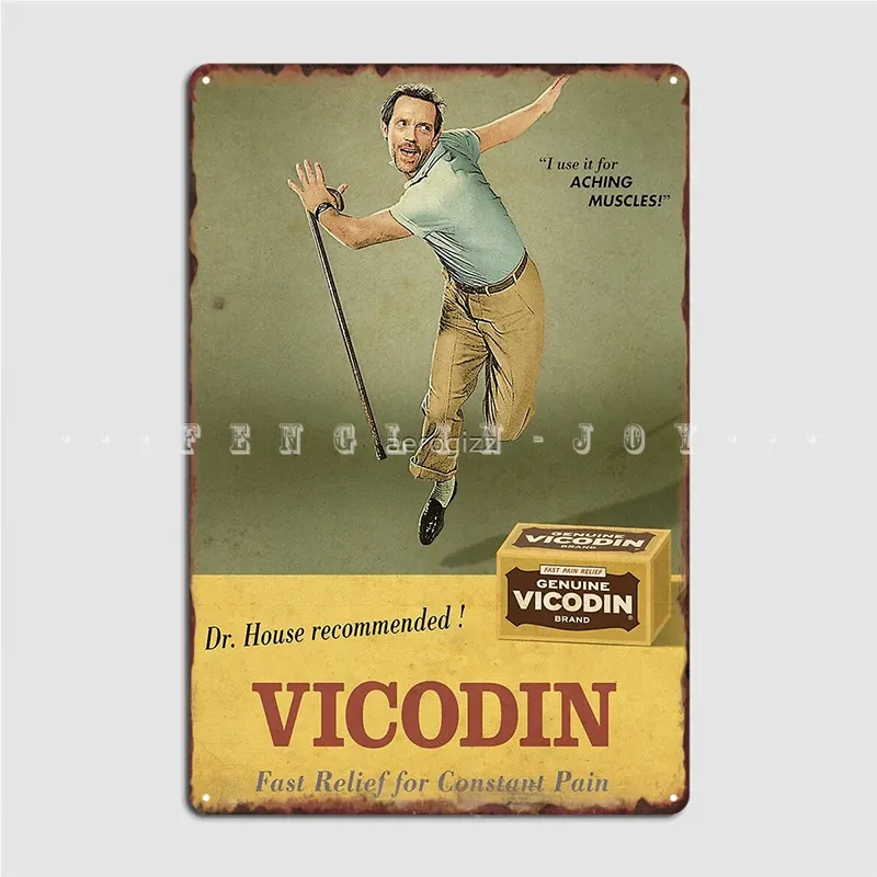 Dr. House Vicodin Recommended Metal Sign Plates Pub Garage Decoration Club Home Tin Sign Poster