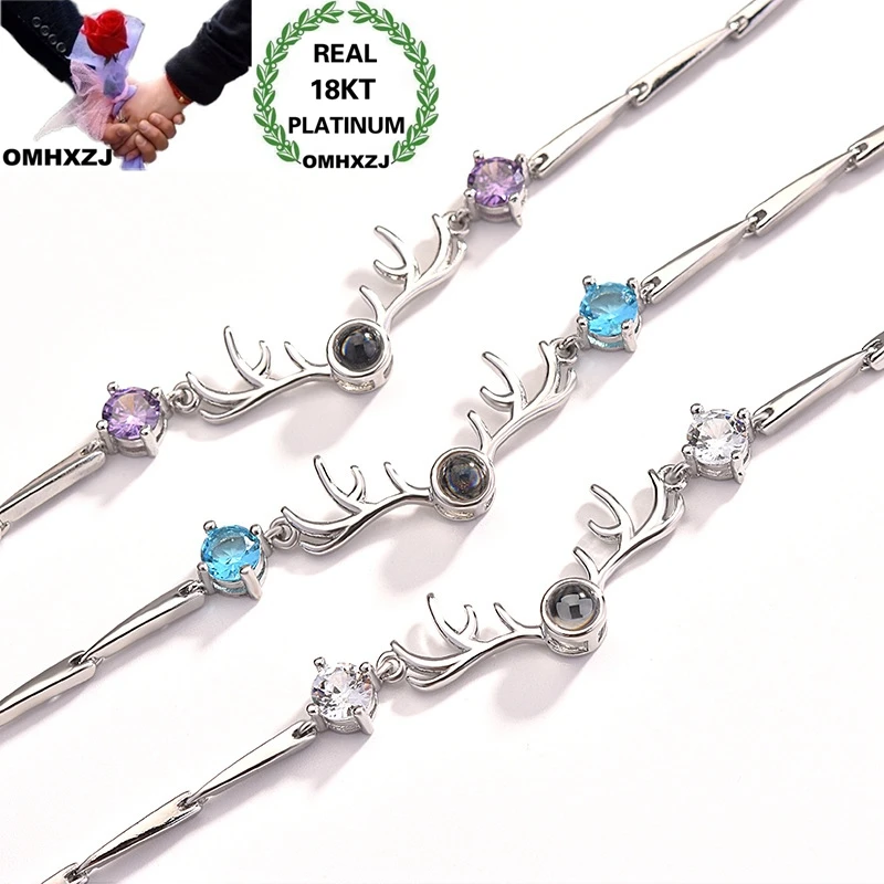 OMHXZJ Wholesale European Fashion Woman Girl Party Birthday Wedding Gift Antler LOVE Projecting 18KT White Gold Bracelet BA132