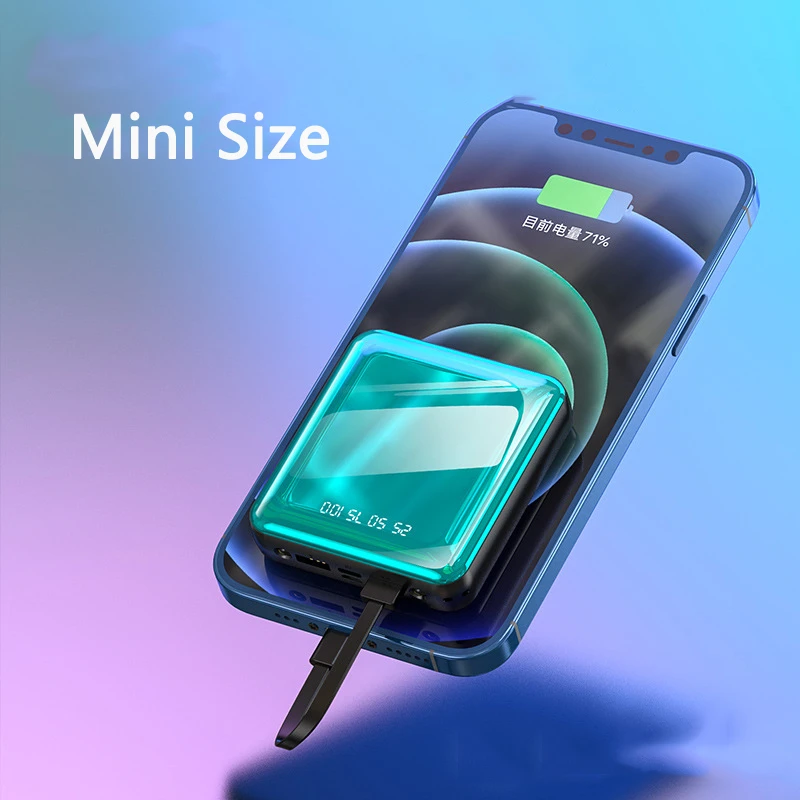 Portable Power Bank with Built in Cable External Battery Charger Powerbank for Xiaomi 14 10 iPhone Charger 20000mAh with Light