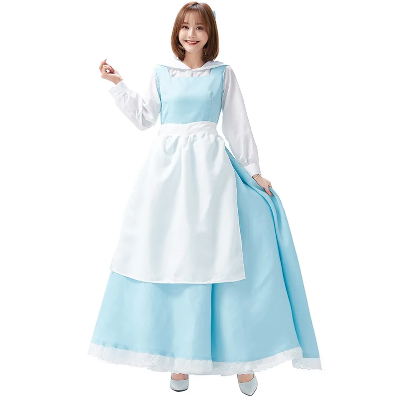 Xanh Da Trời S-XL Nữ Halloween Công Chúa Trang Phục Nữ Phục Vụ Bàn Người Giúp Việc Cosplay Carnival Purim Hóa Trang Thanh Vai Trò Chơi Đầm Dự Tiệc