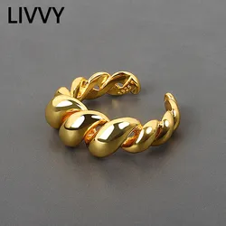 LIVVY-Anillos de Compromiso de Color dorado para mujer, joyería de moda, accesorios para regalos, Vintage, 2021