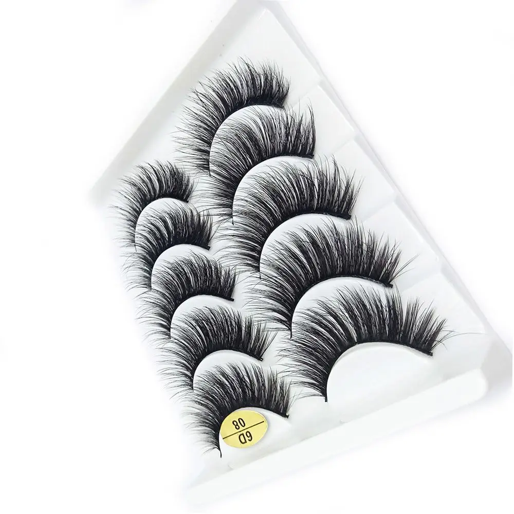 SKONHED 5 Pairs Handmade Fluffy Multilayers Wispy Flared False Eyelashes 6D Faux Mink Hair Eye Lash Extension Crisscross