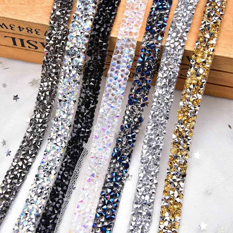 

2Yards/5Yards/Lot BlingBling Rhinestone Tape Trim Strass Chain Banding Crystal Stone Wedding Applique Dresses Crafts 10mm Width