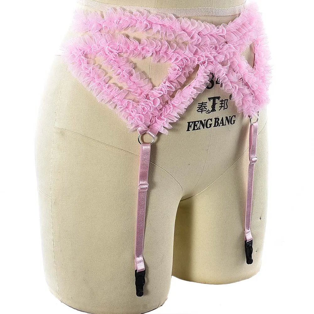 Imbracatura da donna Giarrettiera in pizzo rosa Gabbia per il corpo Punk Goth Calza Reggicalze per gambe regolabile Bondage Lingerie Imbracatura per il corpo sexy