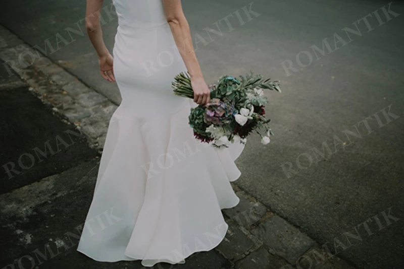 Vestido de novia de sirena sin mangas, ropa de boda de satén con volantes, Organza, blanco, marfil, 2020