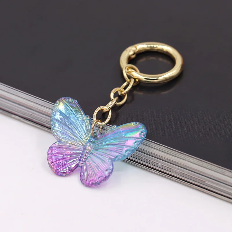 Colorful Acrylic Butterfly Pendant Key Chain Fashion Women Jewelry Bag Hanging Car Key Ring Accessories Gifts