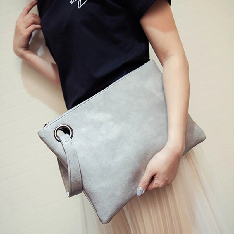 Vintage Day Clutch For Women Solid Color Pu Leather Handbags Female Phone Purse Hot Fashion Wristlet Bags sac à main