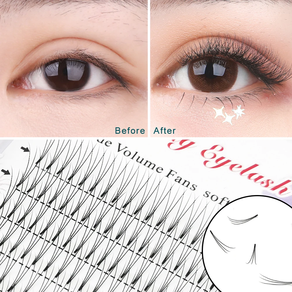 3D/4D/5d Natural Soft Mink False lashes Russian Premade Volume Fans Short Stem Individual Eyelashes Extension Make Up Tool