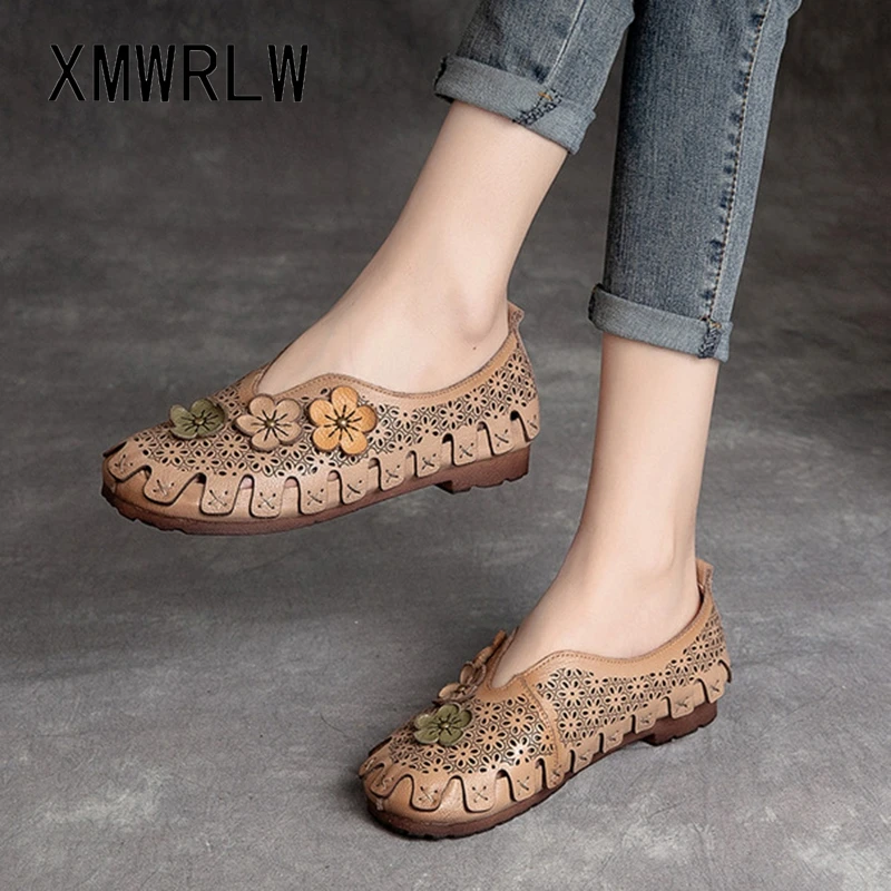 

XMWRLW Women's Sandals 2021 Summer Genuine Leather Flat Shoes For Women Handmade Sandals Retro Style Ladies Summer Shoes Sandal