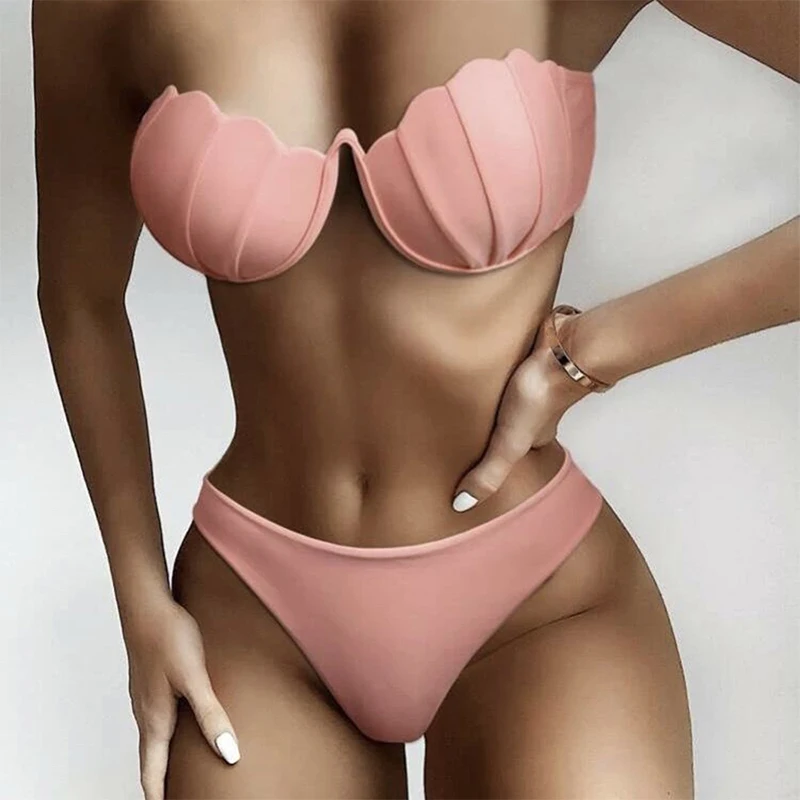 JyoJyo Sexy shell bikinis 2021 mujer Push up swimsuit women Underwire swimwear female bathing suit black bathing suit bathers
