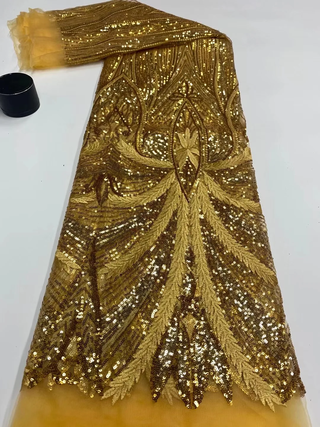 

6 colors (5yards/pc) Latest gold African sequins net lace wonderful embroidered French lace fabric for party dress FJY385