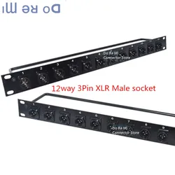 8-way XLR three-core 3Pin Male jumper 1U cabinet wiring aluminum alloy Rack Patch Panel 8 12 16 Way XLR Male Canon Connnector 1U