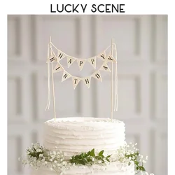 Rustic Birthday Cake Topper Mini Stylish Letter Birthday Cake Top Flag Triangular Banner Wave Cupcake Dessert S01099