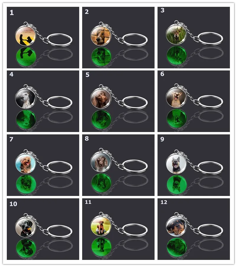 Luminous Animal Keychain Cute Dog Double-Sided Glass Ball Keychain Bulldog Shiba Inu Shepherd Car Keyring Pendant Jewelry Gifts