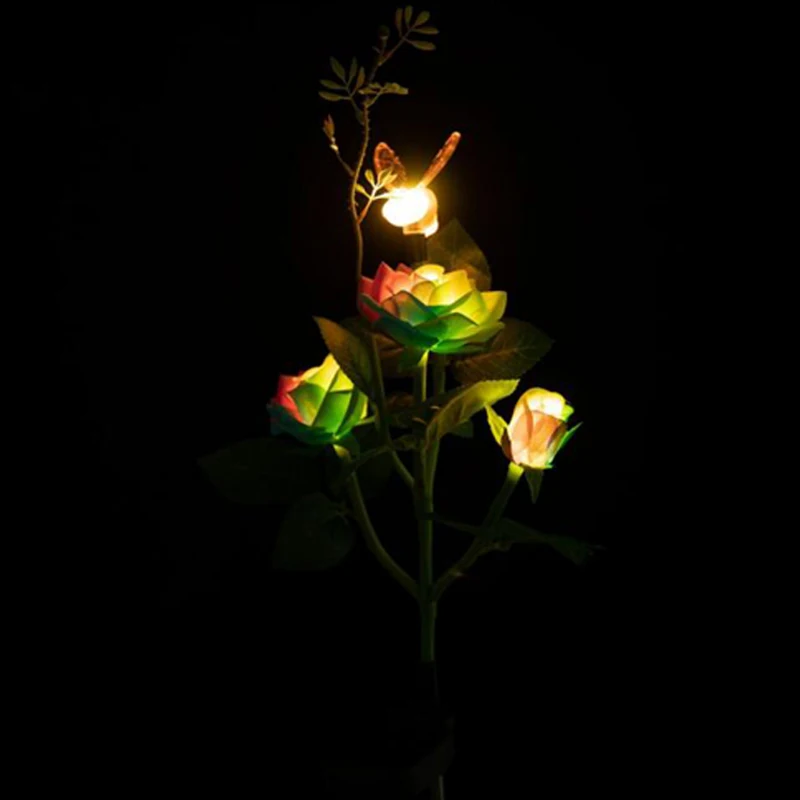 Solar Light LED Bee Light Rose Combination Rainbow Rose Led Light To Insert Flower Lights Outdoor Led Lights Outdoor Solar Lamp