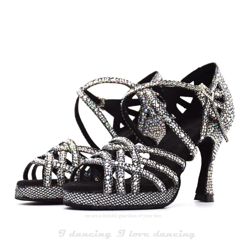 Zapatos de baile de salón para mujer, calzado latino con plataforma, grandes y pequeños diamantes de imitación, de lujo y cómodos