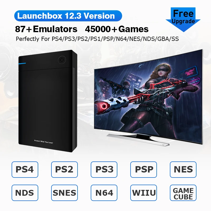 New Launchbox Protable 4T/8T/12T External Game Hard Drive Disk With 45000+Games For PS4/PS3/PS2/SS/Wii/N64/Game Cube For