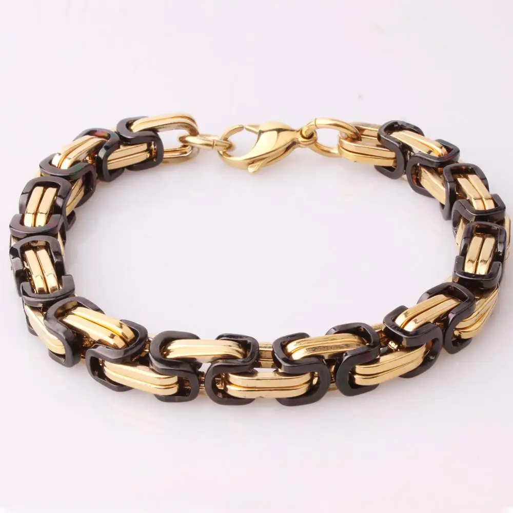 New Product Gold Color/Black Color 8mm Stainless Steel bracelets Link Byzantine Chain Bracelet For MENS Jewelry Fashion Gift