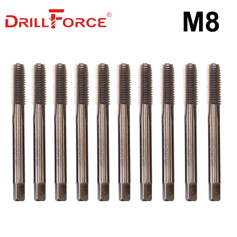 Drillforce 10PCS M2-M12 Cobalt Screw Tap Drill Bits HSSCO Machine Taps For Metal Stainless Steel(M2 M2.5 M3 M4 M5 M6 M8 M10 M12)