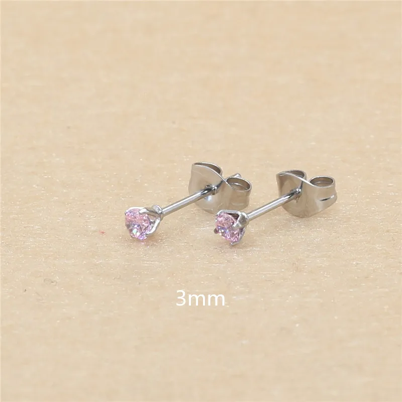 Mini-Ohrstecker aus Edelstahl mit rosa AAA-Zirkonia, 3mm bis 8mm rund, echte goldfarbene Beschichtung, nicht leicht verblassend, allergiefrei – Detail 5