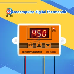 W3003 microcomputer digital intelligent thermostat red display 12/24V/220V K-type thermocouple sensor 0-450 ℃