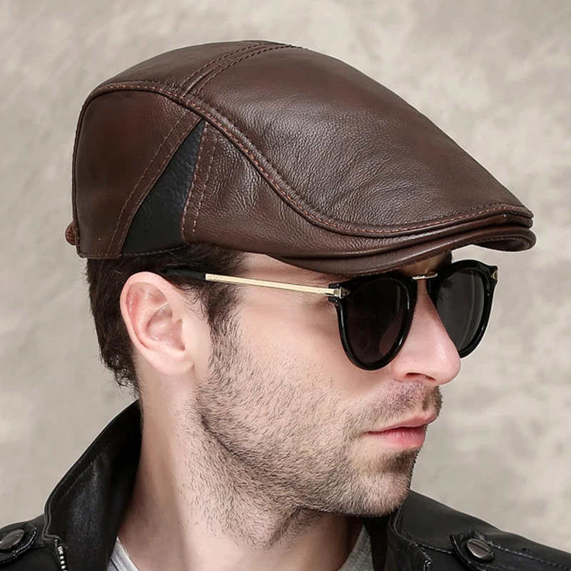 Neue männer im freien leder hut winter Berets männlichen Multifunktions gehörschutz kappe 100% echtes leder papa hut Freizeit – Detail 3