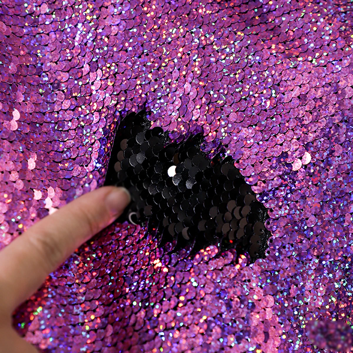 Crystal purple two-tone metal texture small fish scale sequin fabric high-end net yarn clothing designer fashion fabric X0882