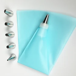 Silicone Glacê Piping Creme Pastry Bag, 6 Aço Inoxidável Conjunto Bico, DIY Bolo Decoração Dicas, Acessórios de Cozinha, 8 Pcs por Set