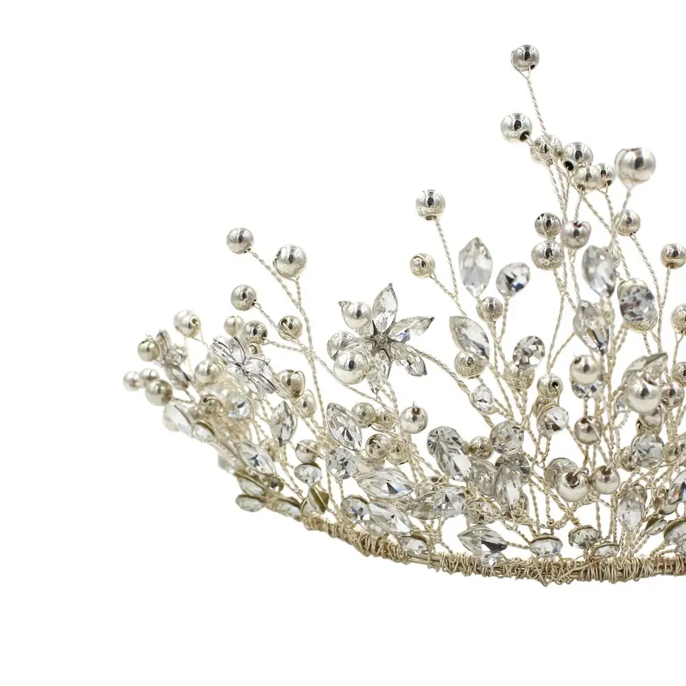 O571 Zware Werk Luxe Handgemaakte Kralen Strass Custom Prinses Grote Pageant Kroon Bruiloft Bruids Sieraden Tiara