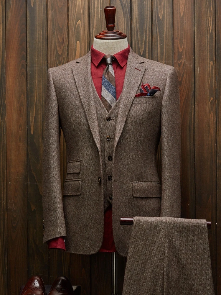 Bléiser-traje de novio para hombre, blazer, harringlone, dos botones, hecho a medida, 3 piezas (chaqueta + chaleco + Pantalones)