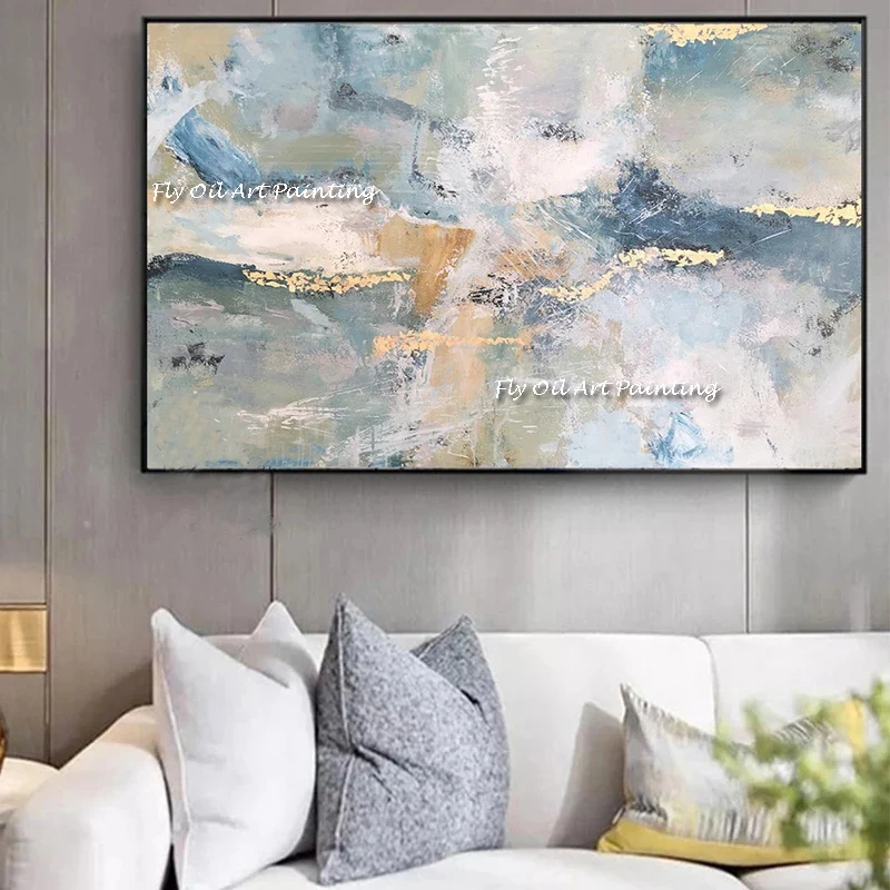 Large wall painting on oil painting vertical handmade abstract art decorative frames for study  cafes OR  decoration golden